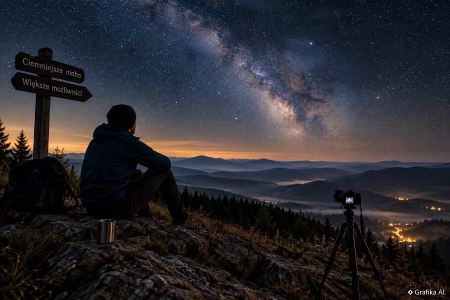 Obserwacja Drogi Mlecznej podczas nocnej podróży w górach